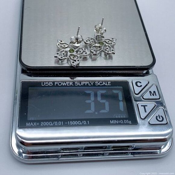 Flower shaped Peridot Rhodolite Garnet Gemstone 925 Silver Earrings - Picture 6 of 6